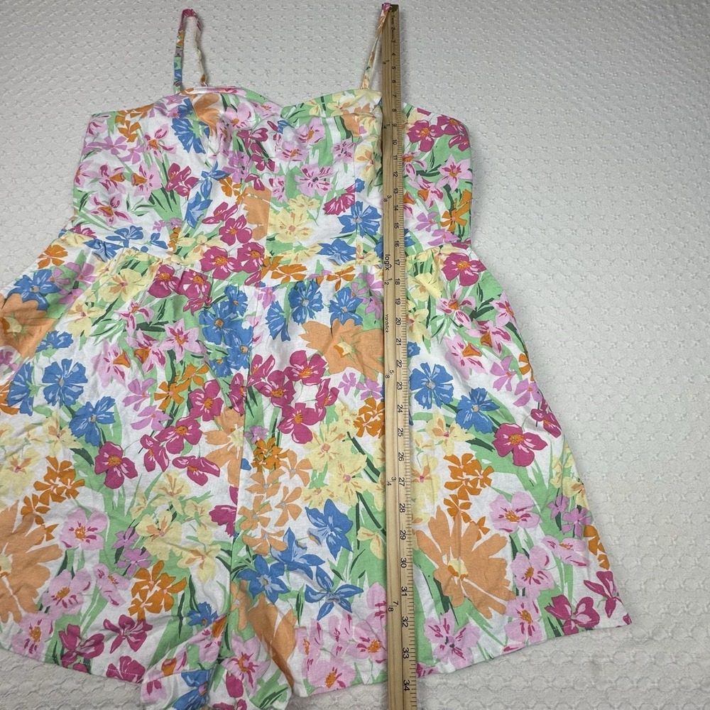 Old Navy Cami Romper Womens 2X Linen Blend Floral Sweetheart Smocking Beachy - Picture 5 of 9
